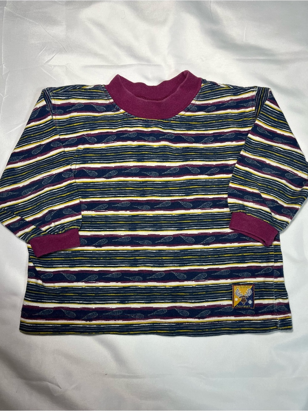 Vintage Buster Brown Toddler Shirt Size 2T Striped Blue Red Retro Moose Patch LS